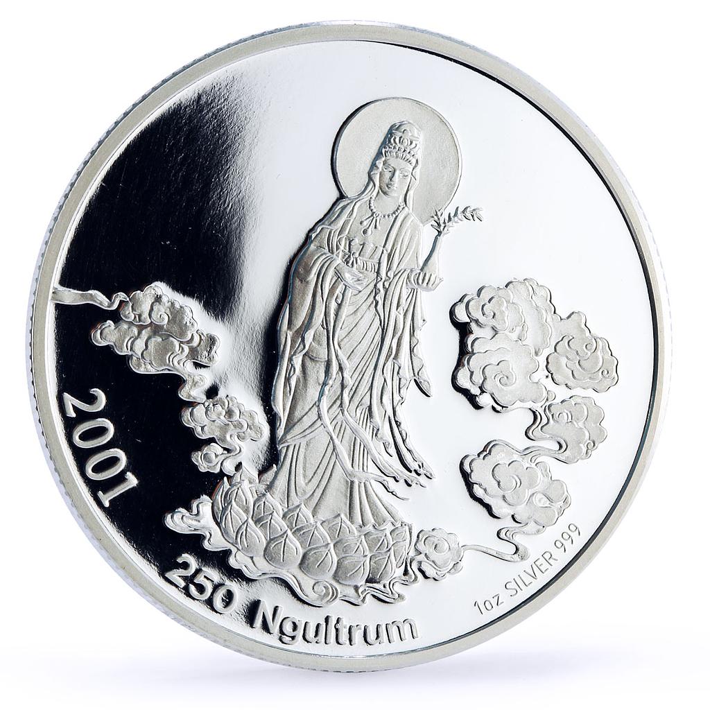 Bhutan 250 ngultrums Religion Buddhism Goddess Guanyin proof silver coin 2001