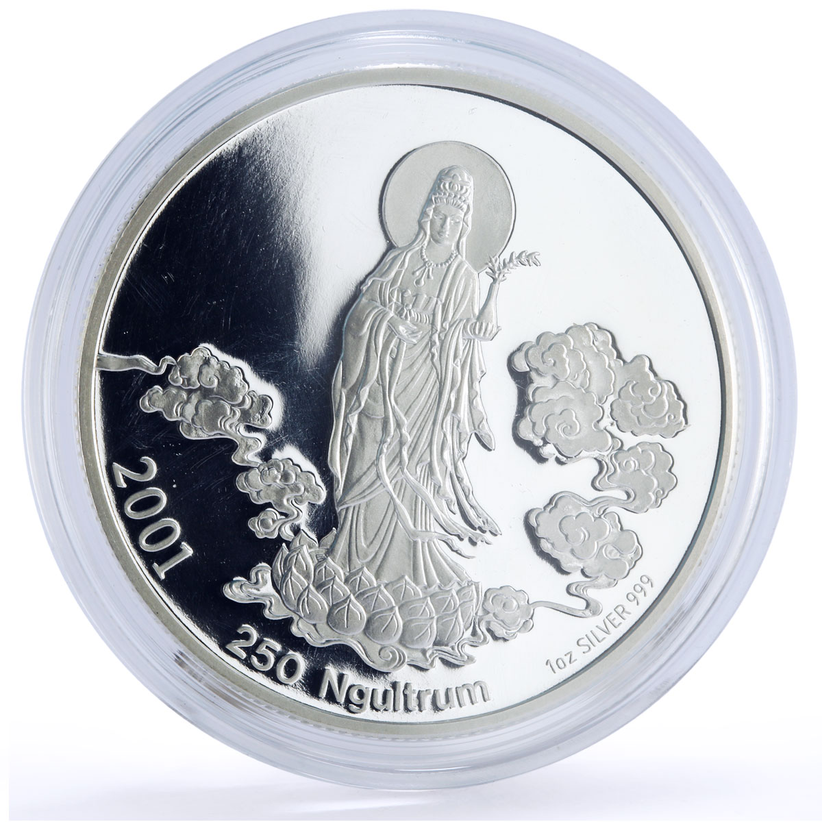 Bhutan 250 ngultrums Religion Buddhism Goddess Guanyin proof silver coin 2001