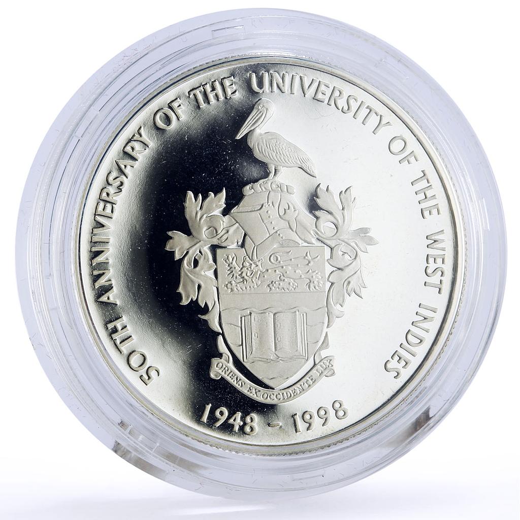 Belize 10 dollars West Indies University Pelican Bird proof silver coin 1998