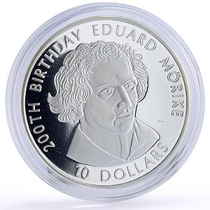 Liberia 10 dollars Poet Writer Eduard Morike Literature proof silver coin 2004