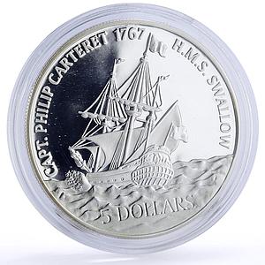 Pitcairn Islands 5 dollars Seafaring Swallow Ship Clipper proof silver coin 2005