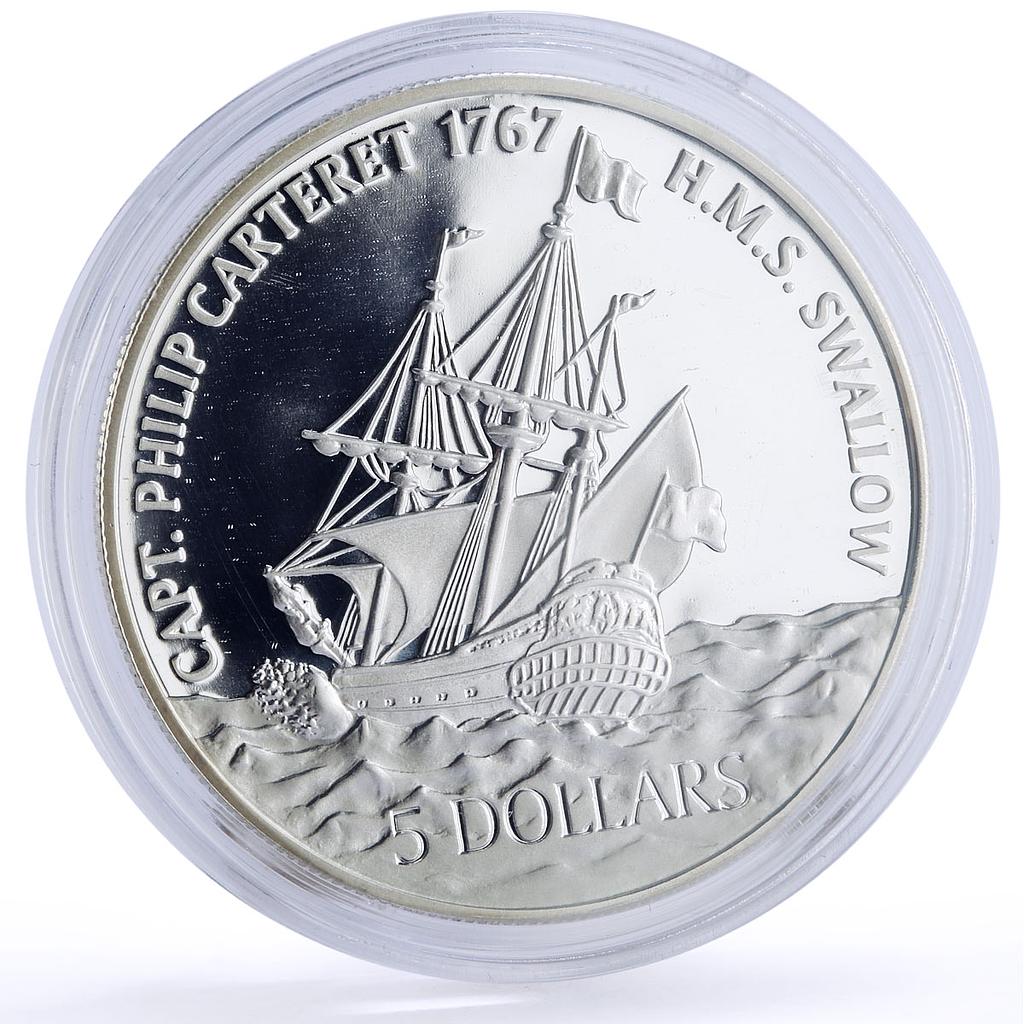 Pitcairn Islands 5 dollars Seafaring Swallow Ship Clipper proof silver coin 2005