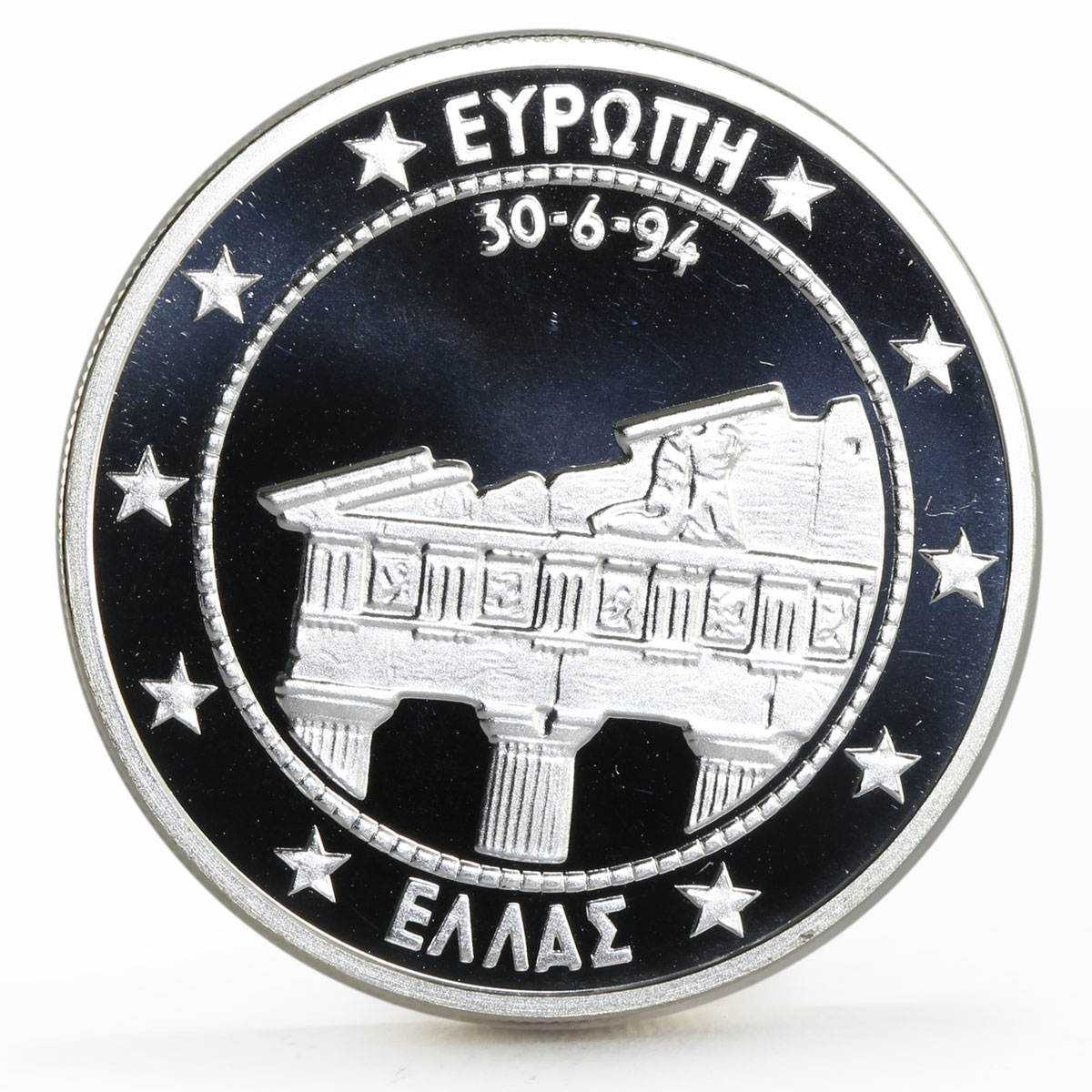 Greece 25 ecu Parthenon and a Woman proof silver coin 1994