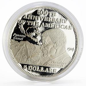 Bahamas 5 dollars 500 Years of America series Panama Canal silver coin 1992