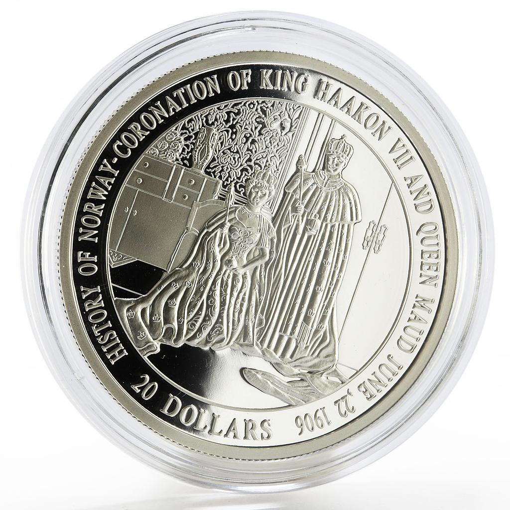 Liberia 20 dollars History of Norway series King Haakon VII silver coin 2000