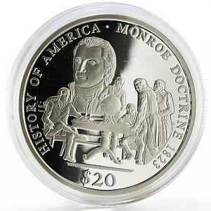 Liberia 20 dollars History of America Monroe Doctrine proof silver coin 2003