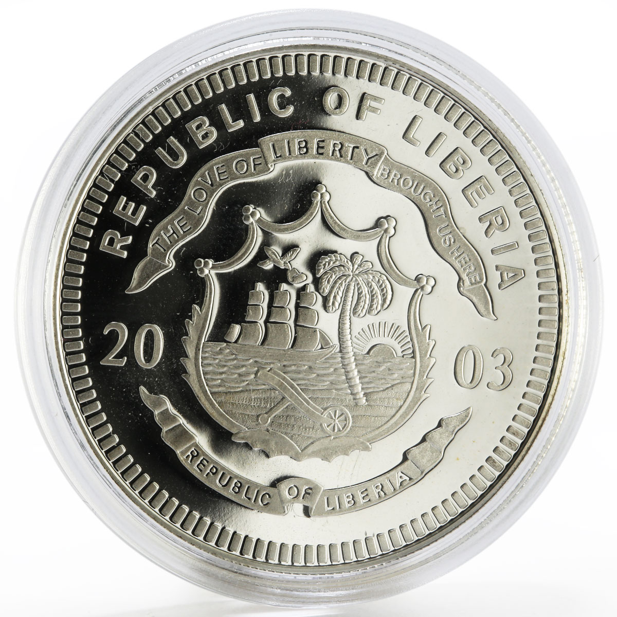 Liberia 20 dollars History of America Monroe Doctrine proof silver coin 2003