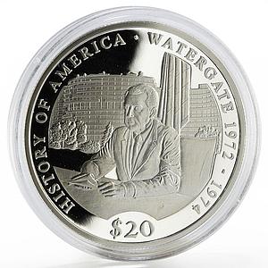Liberia 20 dollars History of America series Watergate proof silver coin 2003