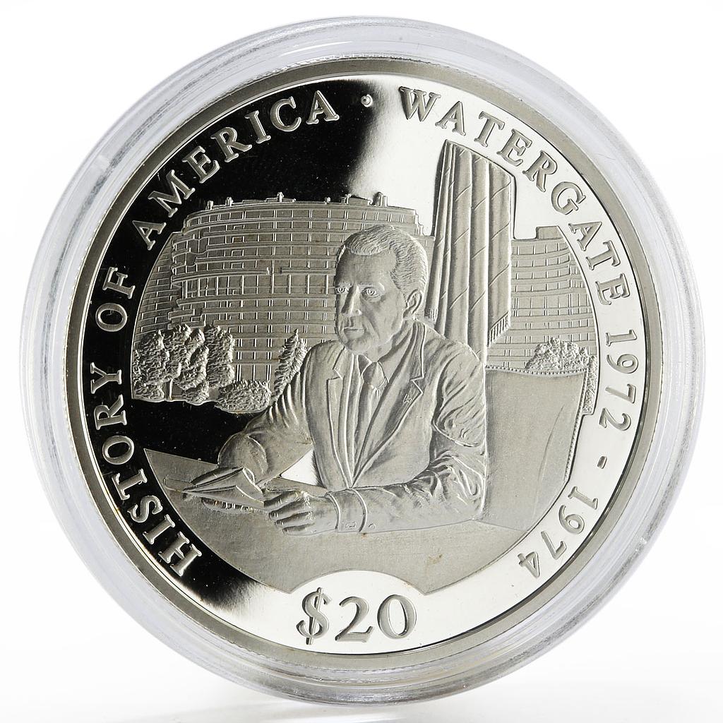 Liberia 20 dollars History of America series Watergate proof silver coin 2003
