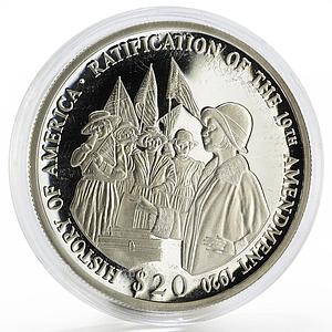 Liberia 20 dollars Ratification of the 19th Amendment US proof silver coin 2002