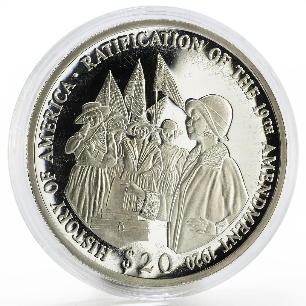 Liberia 20 dollars Ratification of the 19th Amendment US proof silver coin 2002