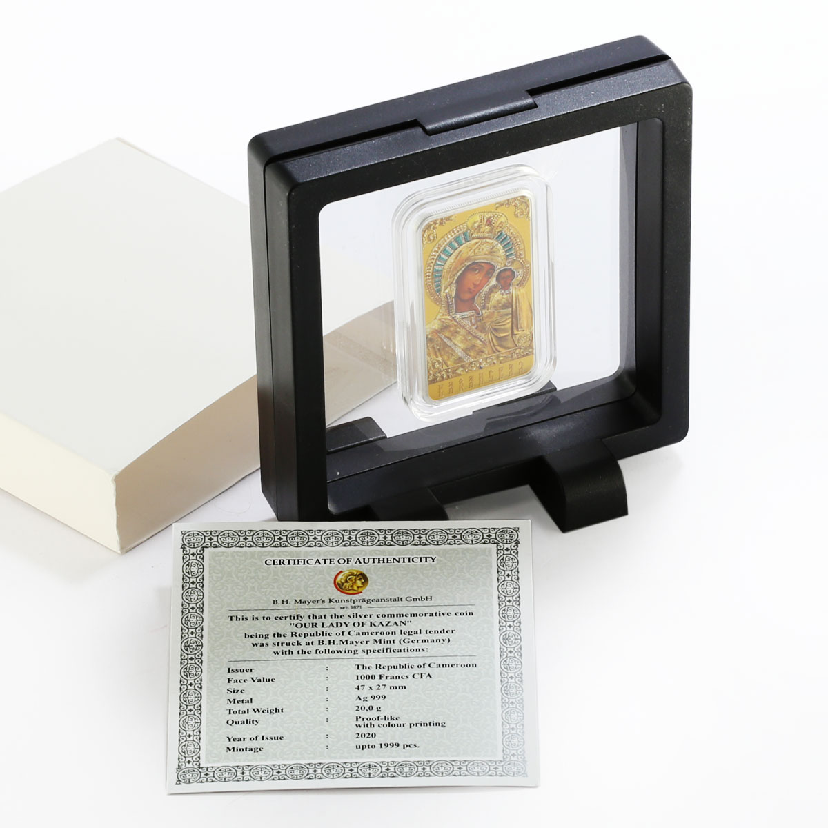 Cameroon 1000 francs Our Lady of Kazan colored proof silver coin 2020