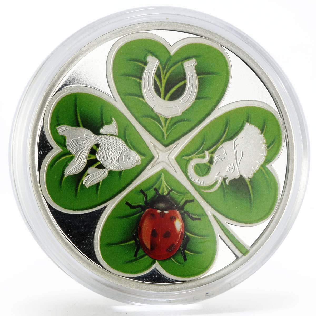 Ghana 2 cedis Lucky Clover Good Luck Fish Elephant Ladybug silver coin 2018