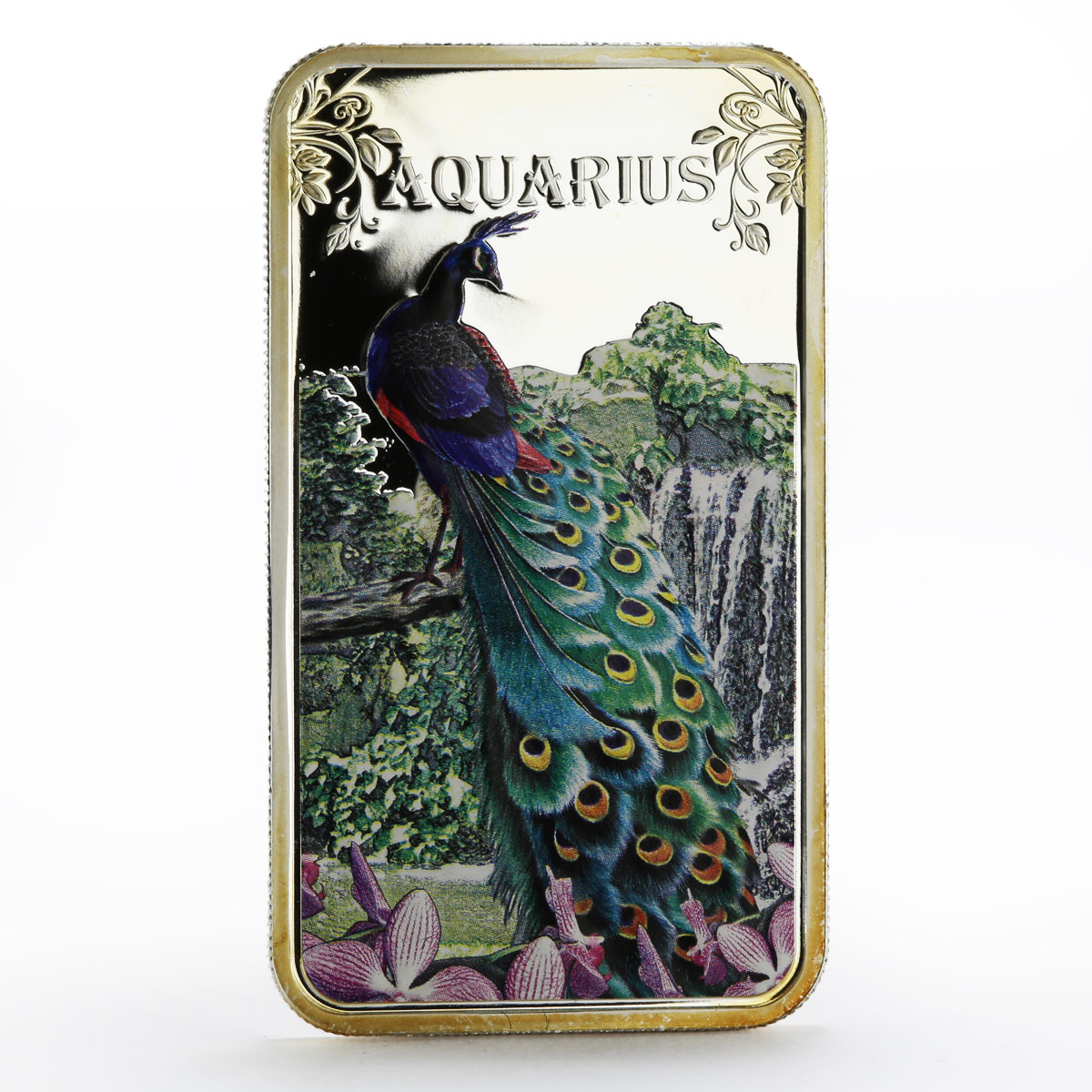 Cook Islands 1 dollar The Floral Zodiac series Peacock colored silver coin 2014