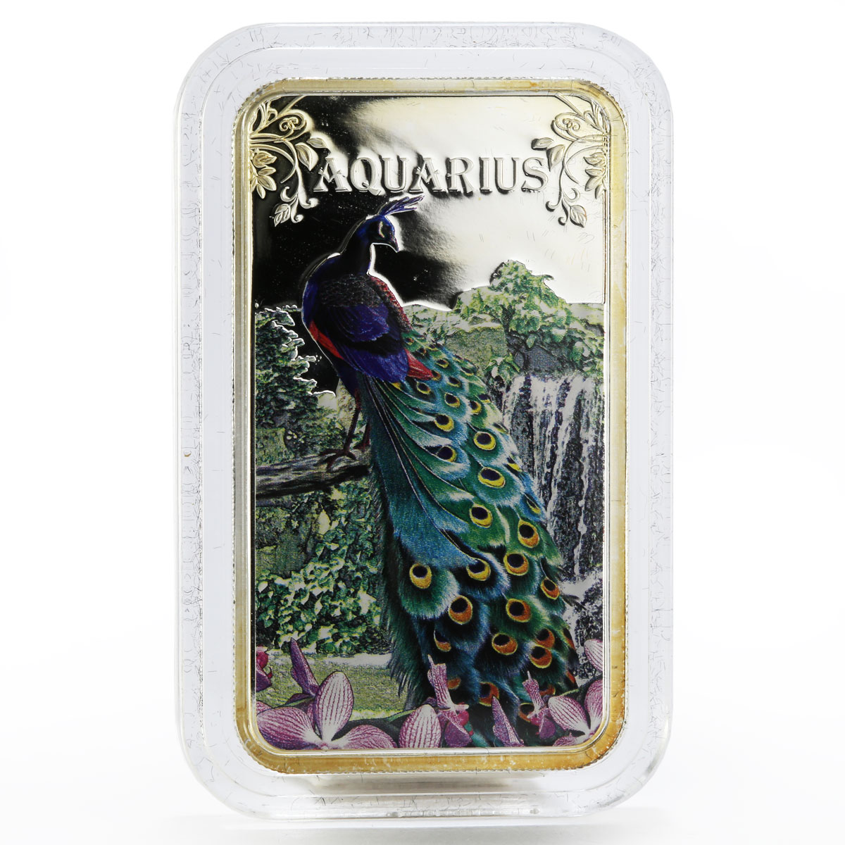 Cook Islands 1 dollar The Floral Zodiac series Peacock colored silver coin 2014