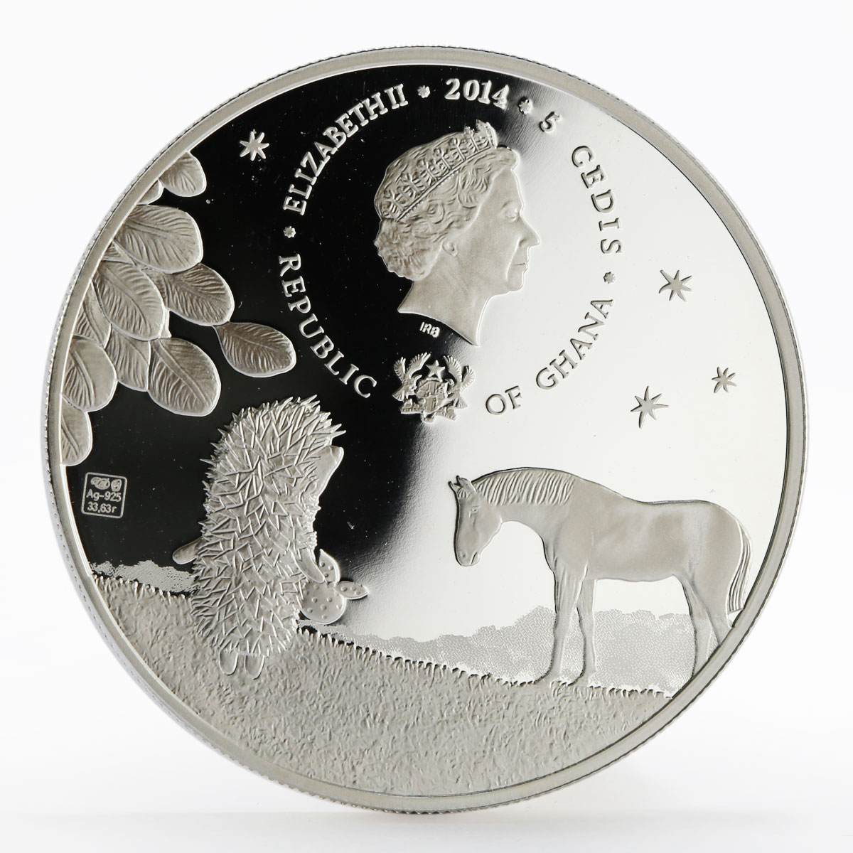 Ghana 5 cedis The Hedgehog and The Horse in the Fog colored silver coin 2014