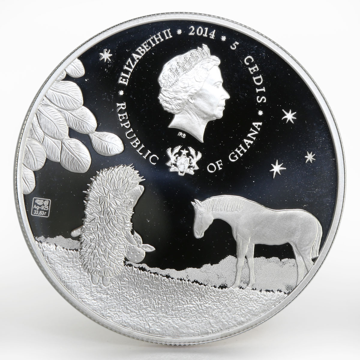 Ghana 5 cedis The Hedgehog and The Horse in the Fog colored silver coin 2014