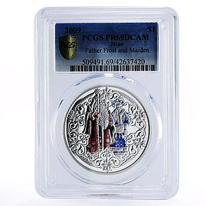 Niue 1 dollar New Year Father Frost Snow Maiden PR69 PCGS silver coin 2009