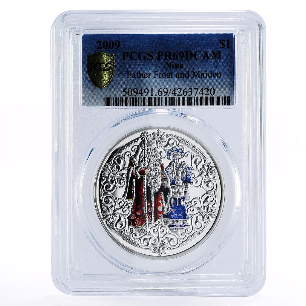 Niue 1 dollar New Year Father Frost Snow Maiden PR69 PCGS silver coin 2009