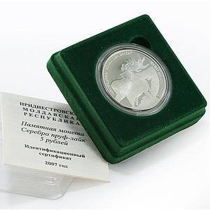 Transnistria 5 rubles Kolkotov Reserve Big Deer Animals Fauna silver coin 2007