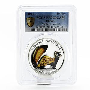 Ukraine 10 hryvnias Endangered Wildlife Polecat Peregusna PR70 PCGS Ag coin 2017
