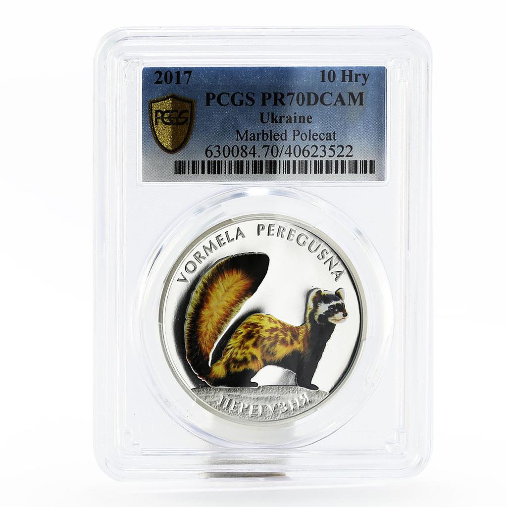 Ukraine 10 hryvnias Endangered Wildlife Polecat Peregusna PR70 PCGS Ag coin 2017