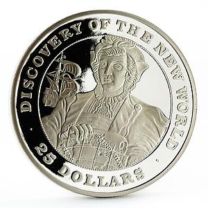 Bahamas 25 dollars Discovered New World series Columbu's Ship silver coin 1991