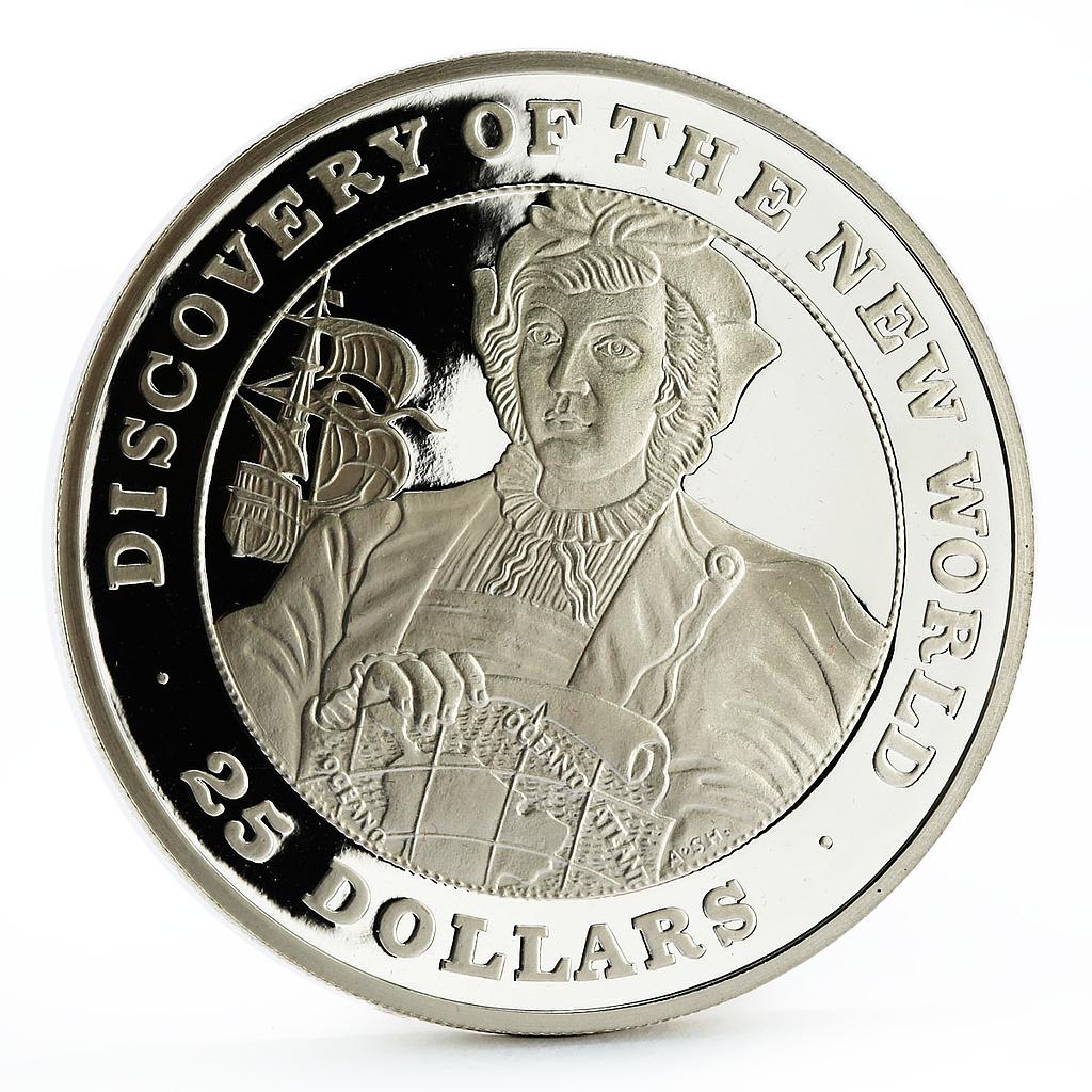 Bahamas 25 dollars Discovered New World series Columbu's Ship silver coin 1991
