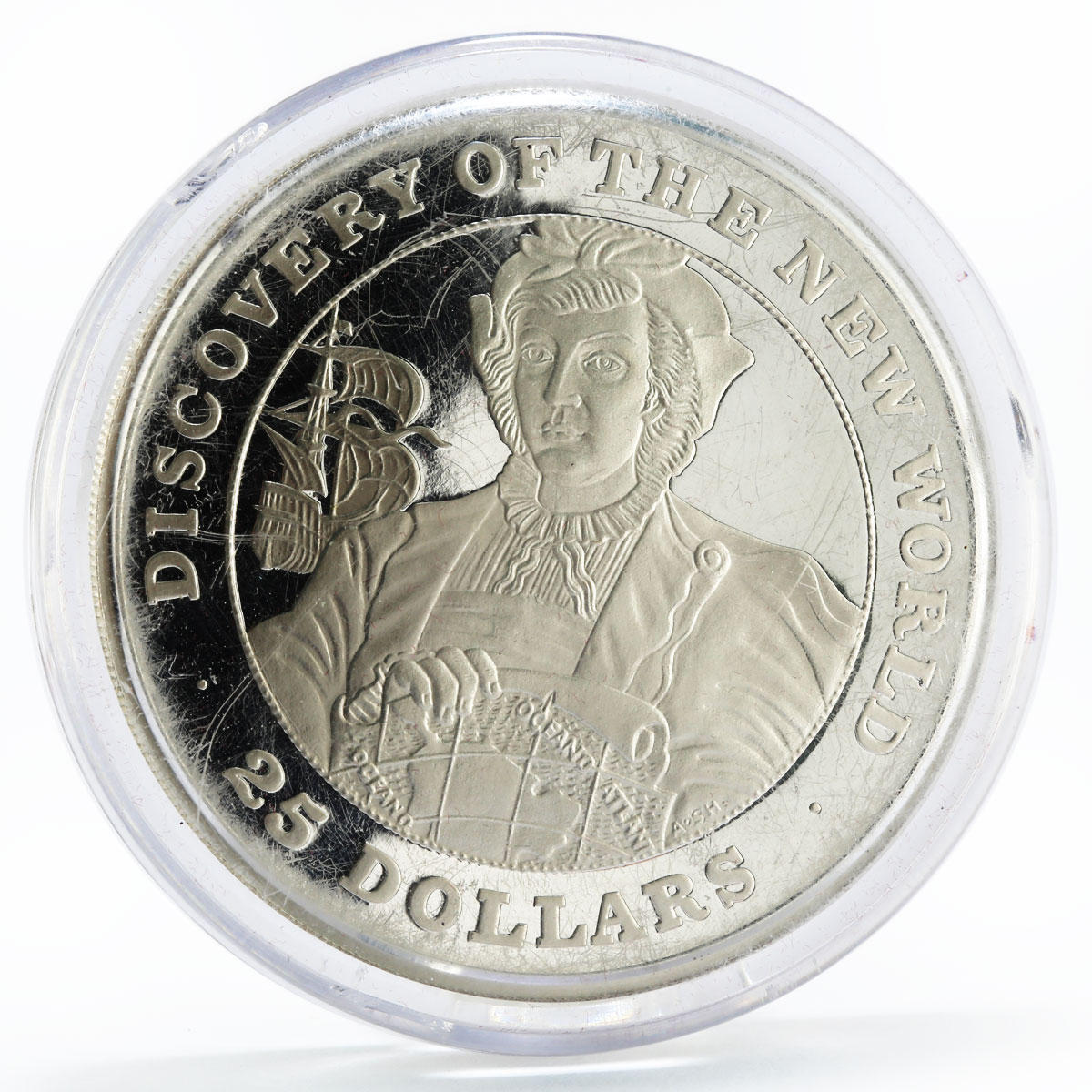 Bahamas 25 dollars Discovered New World series Columbu's Ship silver coin 1991