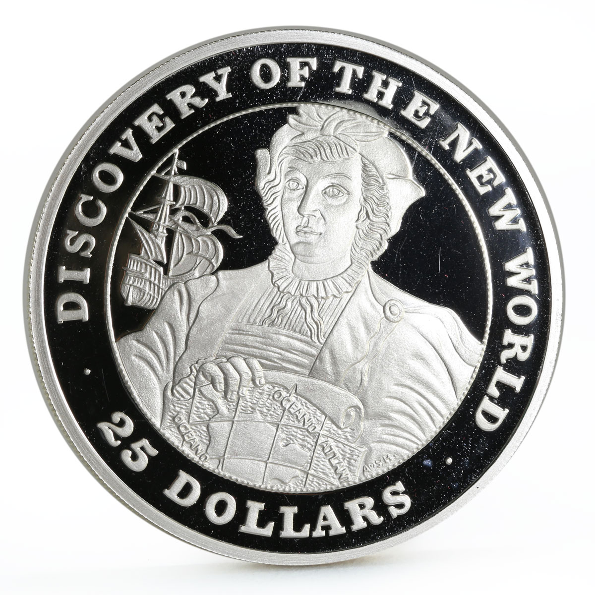 Bahamas 25 dollars Discovered New World series Columbu's Ship silver coin 1991