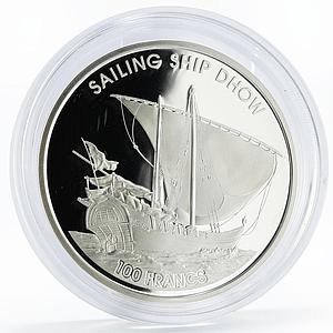 Djibouti 100 francs History in Ships series Sailing Ship Dhow silver coin 2018
