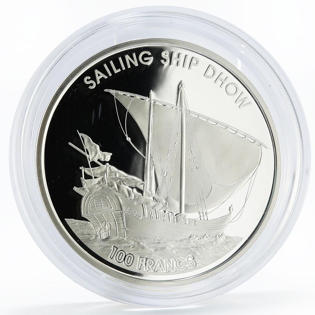 Djibouti 100 francs History in Ships series Sailing Ship Dhow silver coin 2018