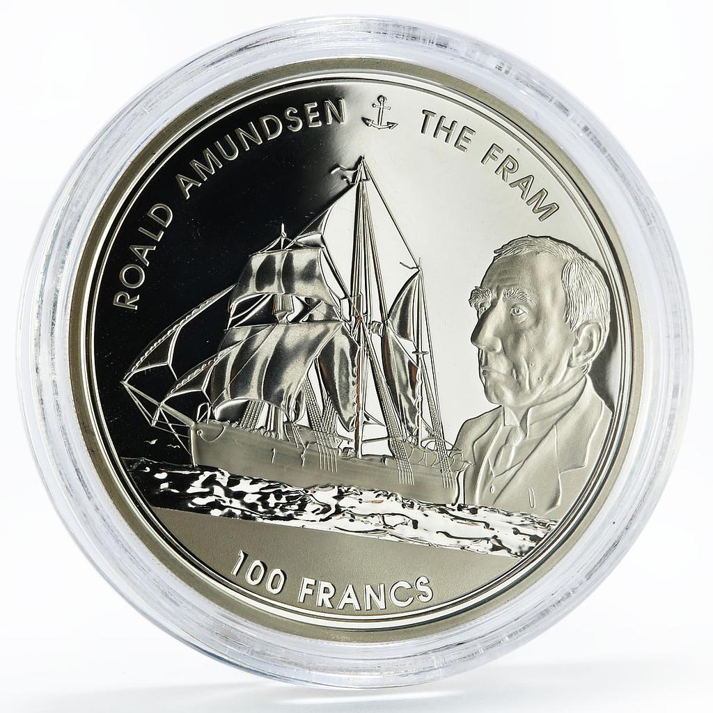 Djibouti 100 francs Roald Amundsen and His Ship The Fram silver coin 2017