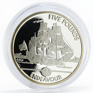 Bailiwick of Guernsey 5 pounds Endeavour Ship silver coin 2009