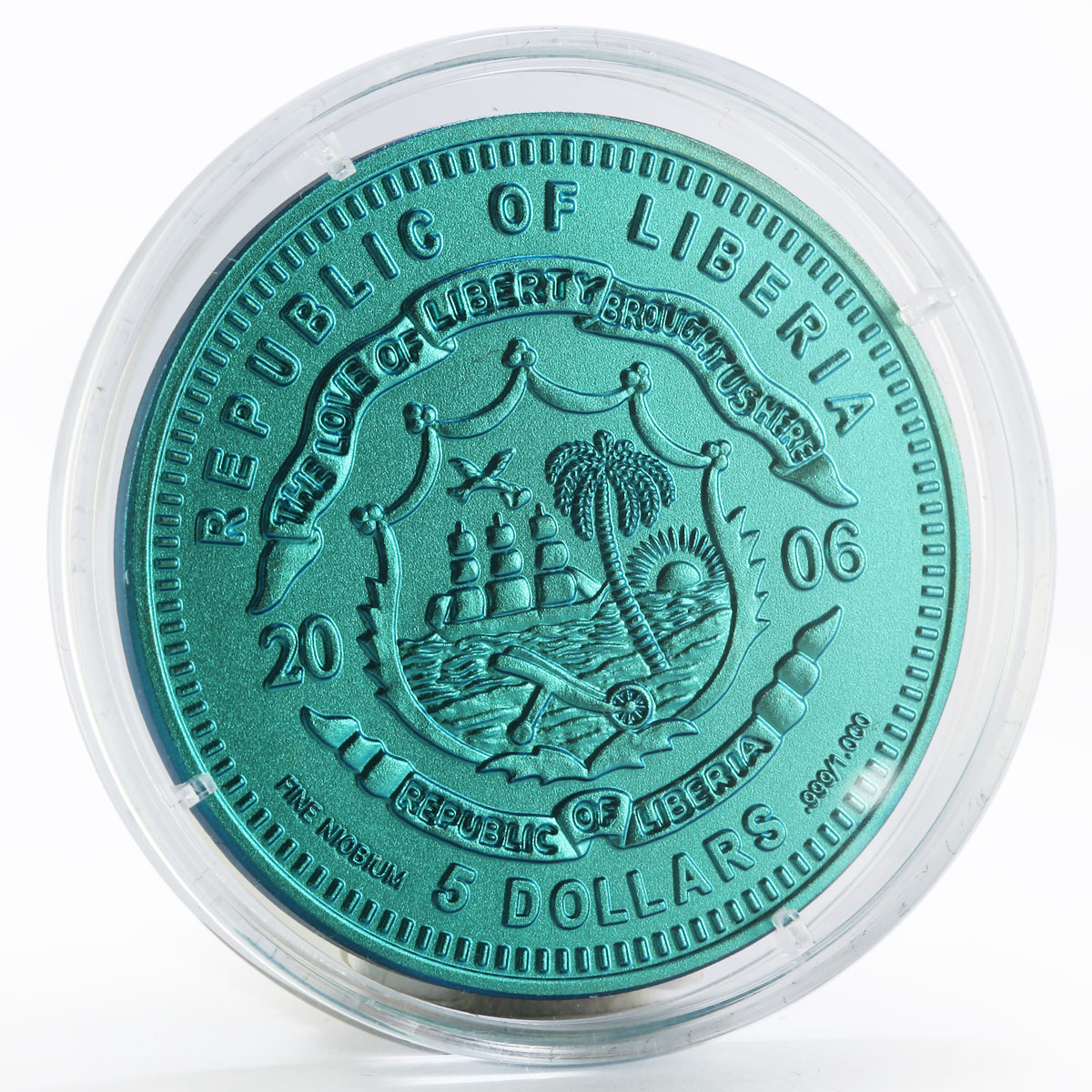Liberia 5 dollars History of Winter Sports Hockey niobium coin 2006