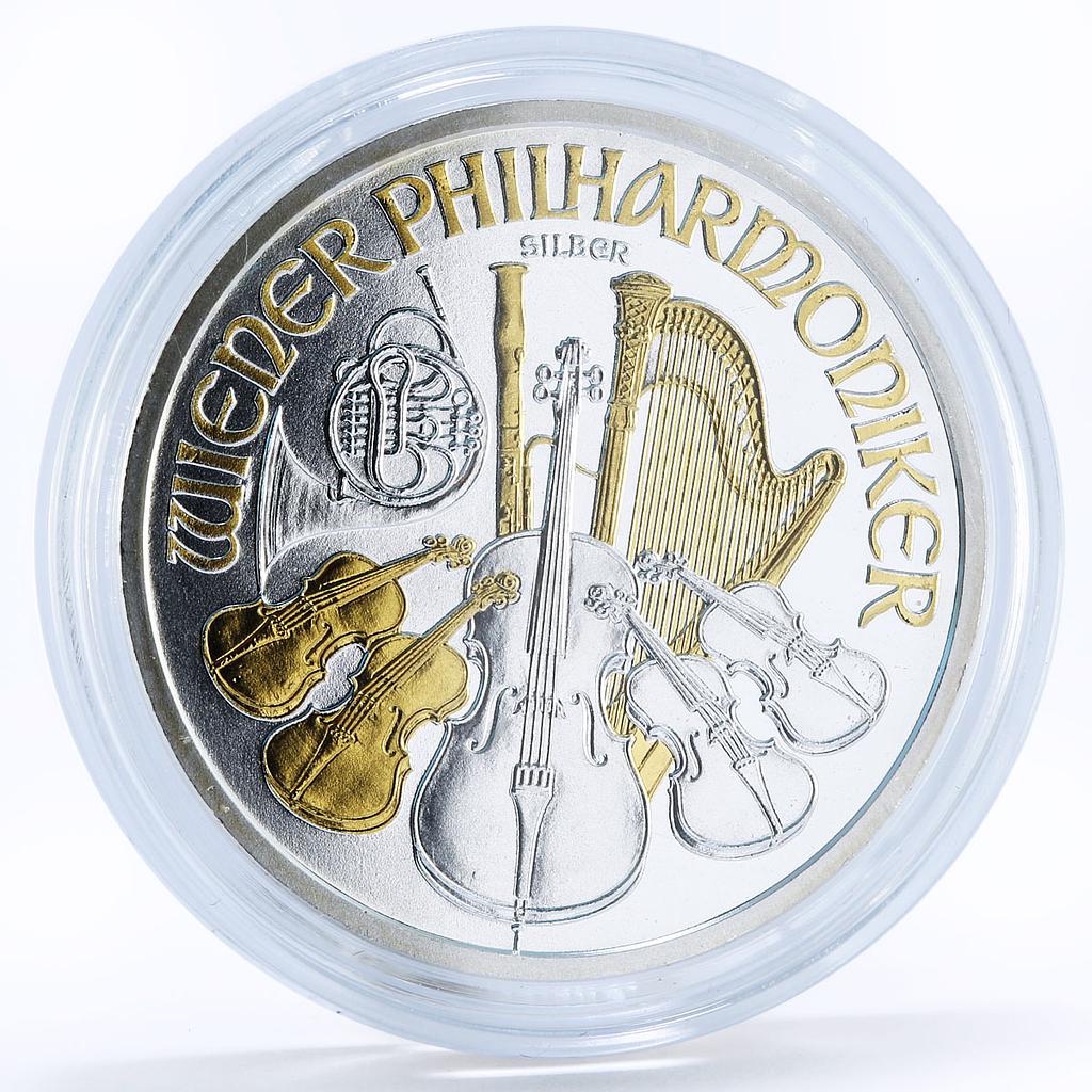 Austria 1,5 euro Vienna Philharmonic Center Musical Instruments silver coin 2009