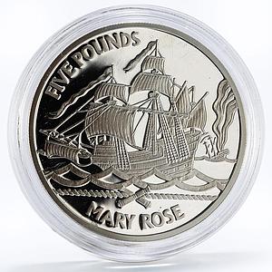 Bailiwick of Guernsey 5 pounds British Warship Mary Rosesilver silver coin 2009