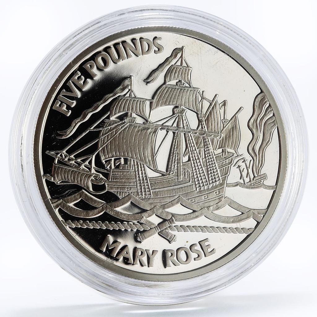 Bailiwick of Guernsey 5 pounds British Warship Mary Rosesilver silver coin 2009