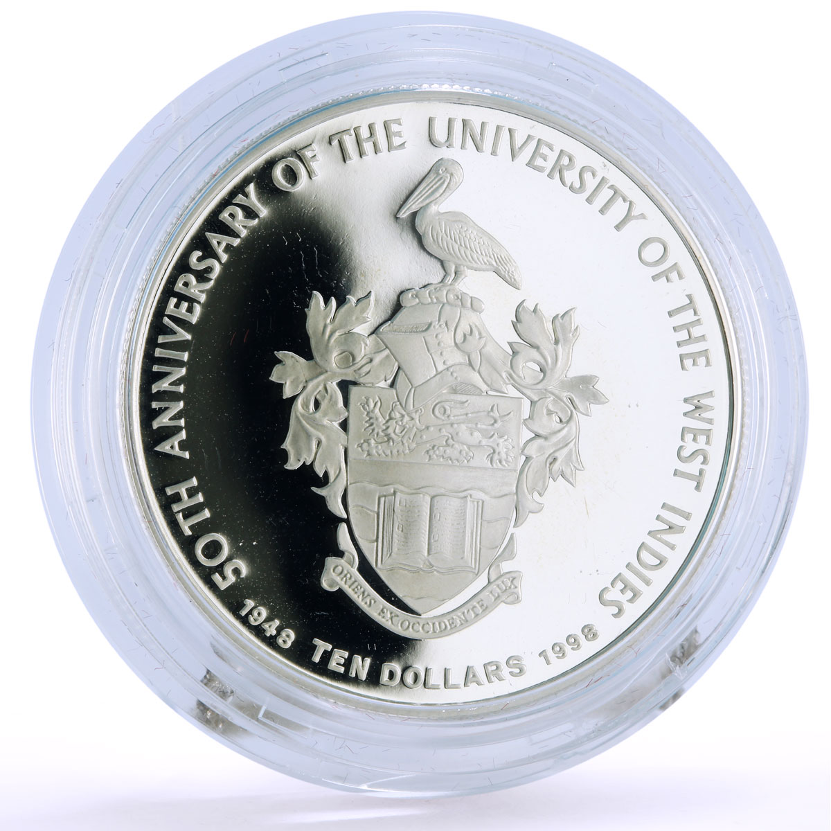 Barbados 10 dollars West Indies University Pelican Bird proof silver coin 1998