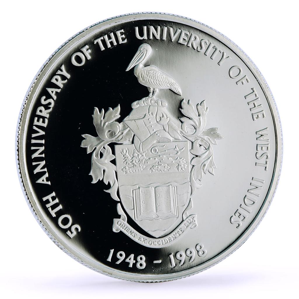 Jamaica 50 dollars West Indies University Pelican Bird proof silver coin 1998