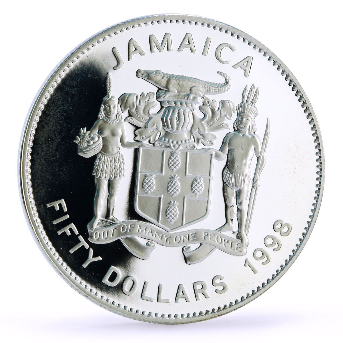 Jamaica 50 dollars West Indies University Pelican Bird proof silver coin 1998