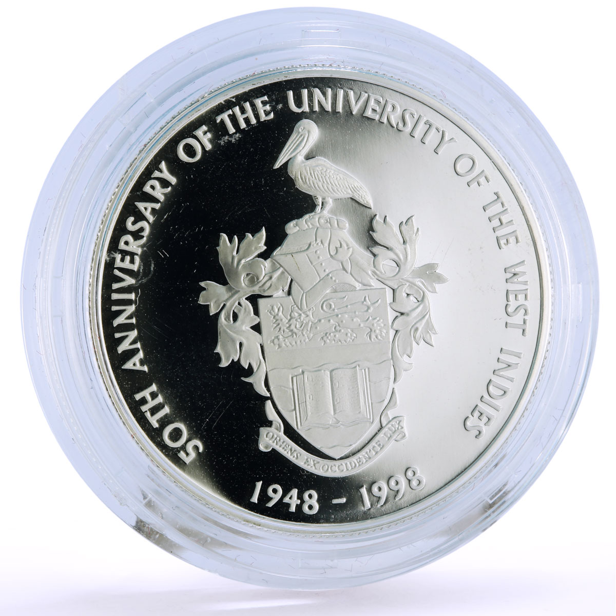 Jamaica 50 dollars West Indies University Pelican Bird proof silver coin 1998