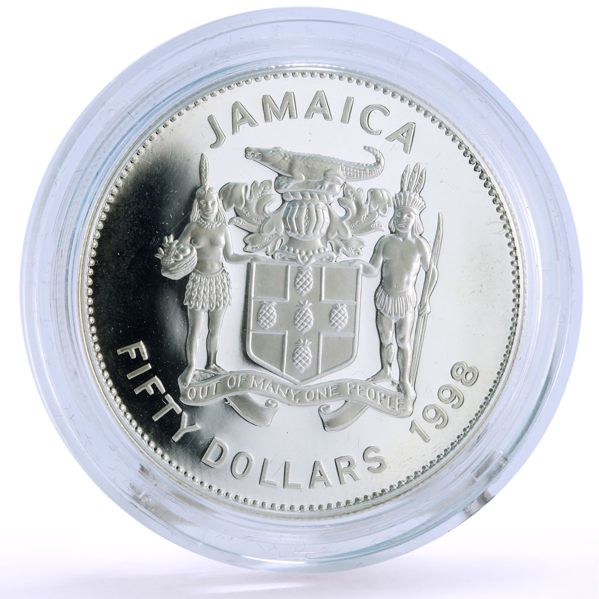 Jamaica 50 dollars West Indies University Pelican Bird proof silver coin 1998