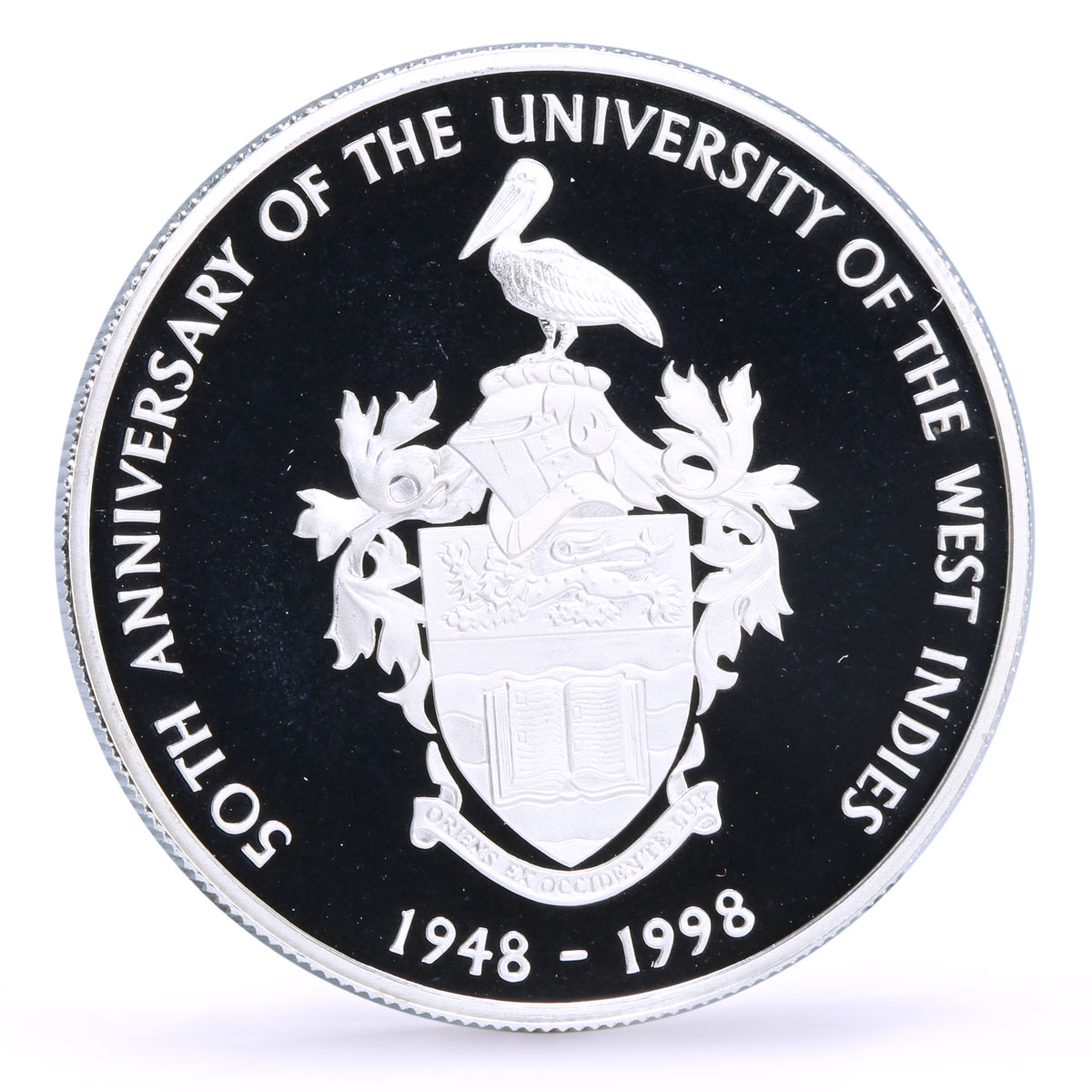 Jamaica 50 dollars West Indies University Pelican Bird proof silver coin 1998