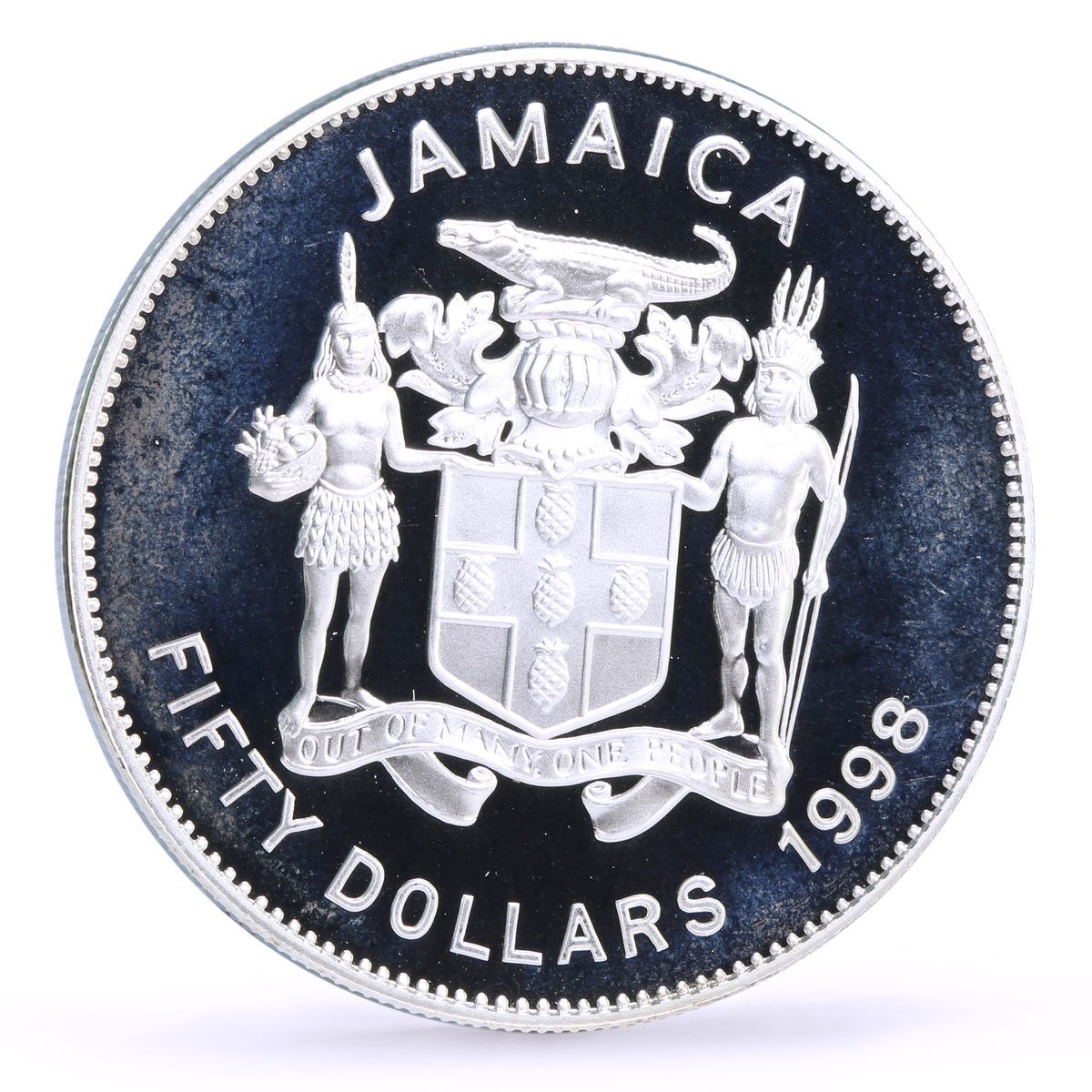 Jamaica 50 dollars West Indies University Pelican Bird proof silver coin 1998