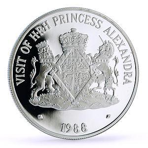 Cayman Islands 5 dollars Princess Alexandra Visit Royal Arms silver coin 1988