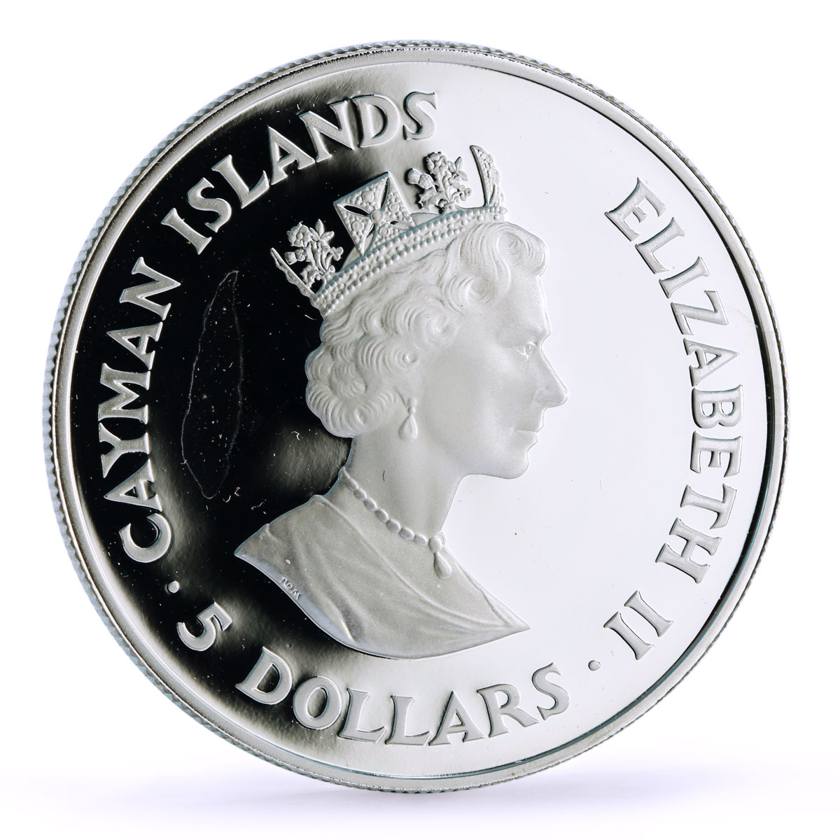 Cayman Islands 5 dollars Princess Alexandra Visit Royal Arms silver coin 1988