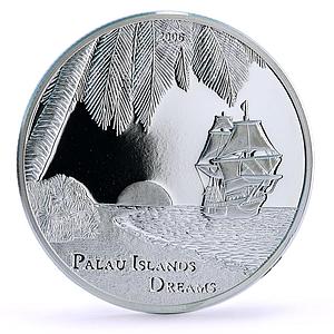 Palau 5 dollars Seafaring Ship Clipper Dreams Islands proof silver coin 2006