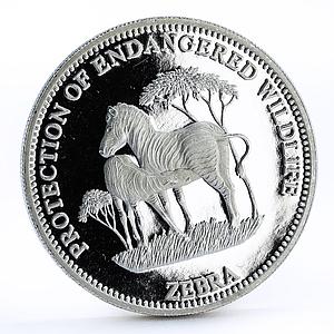 Equatorial Guinea 7000 francos Endangered Wildlife series Zebra silver coin 1993