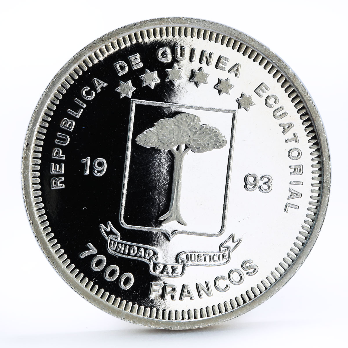 Equatorial Guinea 7000 francos Endangered Wildlife series Zebra silver coin 1993